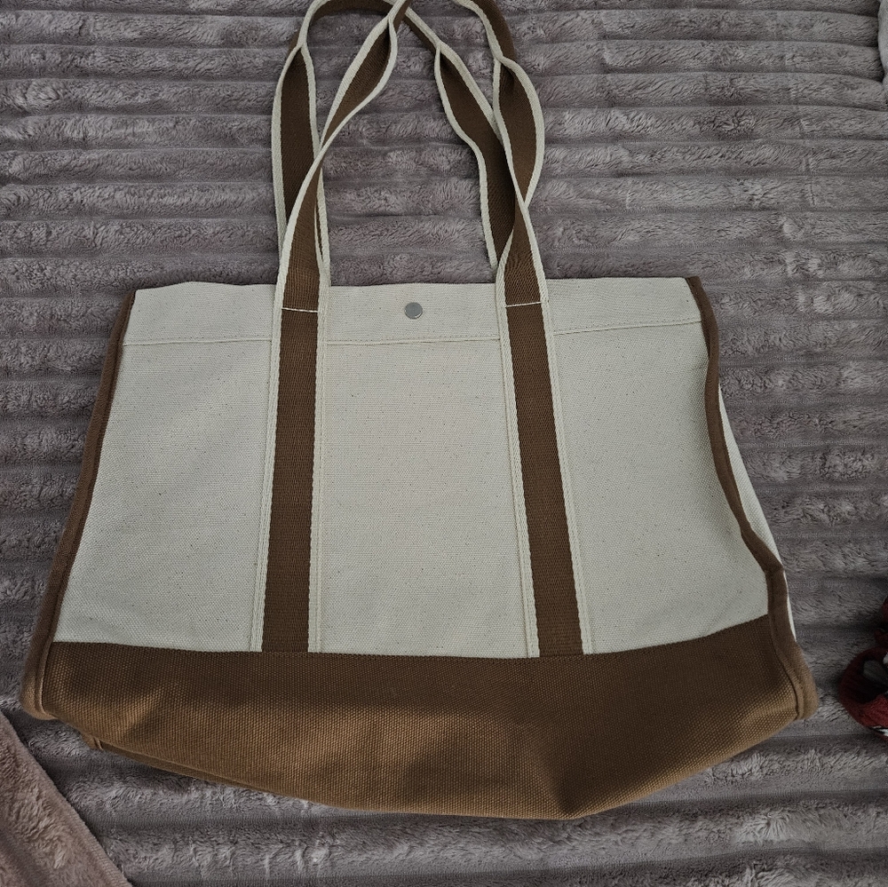Old Navy Beige and Brown Canvas Tote Bag